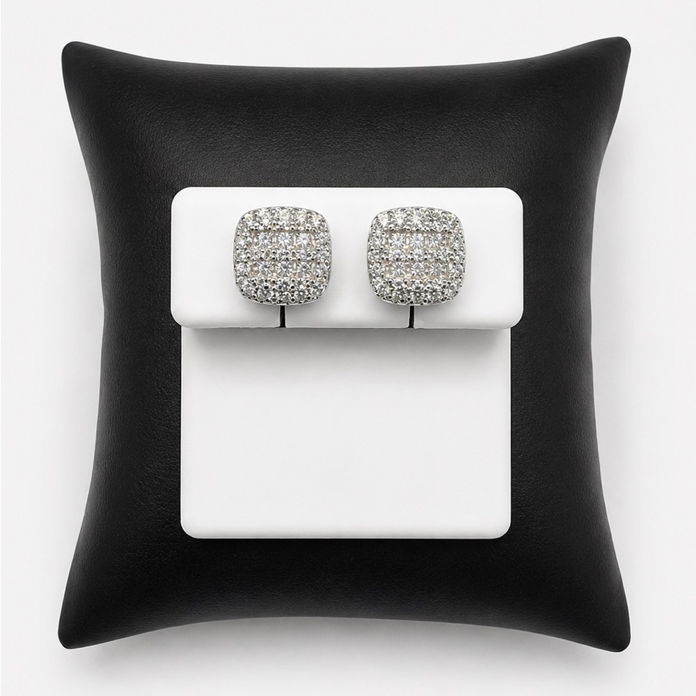 925 Sterling Silver 1.37CT MOISSANITE Pave Square Stud Earrings Screw Back